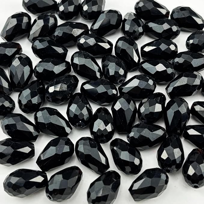 200pcs 3x5mm Teardrop Crystal Glass Beads for Jewelry Making, Faceted Vertical Hole Teardrop Glass Spacer Beads for Wind Chimes Bracelet Earring Necklace DIY Craft(Black)