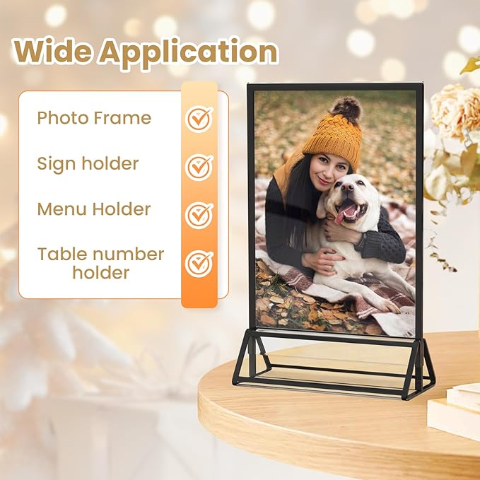 Acrylic Sign Holder 5X7 Black Picture Frame Double-Sided Acrylic Frames for Wedding Table Numbers Photo Frames Flyers Menu with Removable Sticky Dots-6 Pack