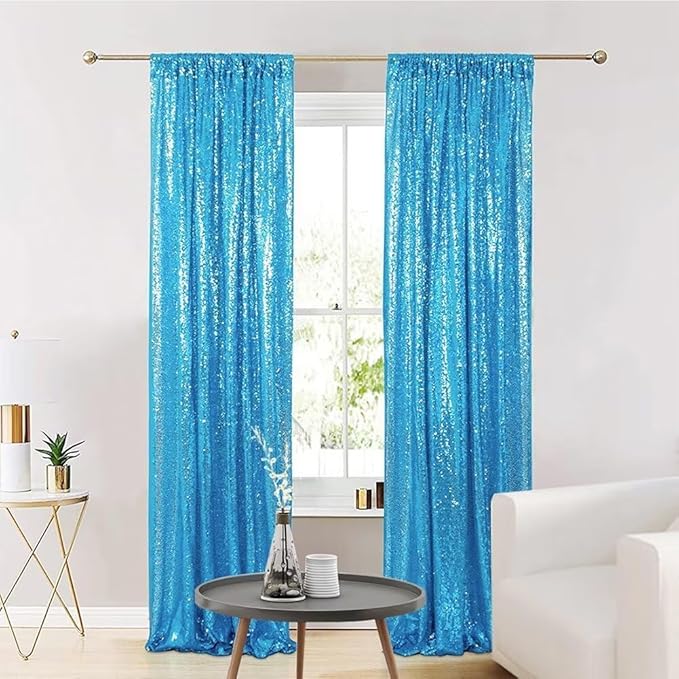 Eternal Beauty 4 PCS Sequin Backdrop Curtain, Sequin Wedding Backdrop for Christmas Party, Birthday (Turquosie 2FTx8FT)
