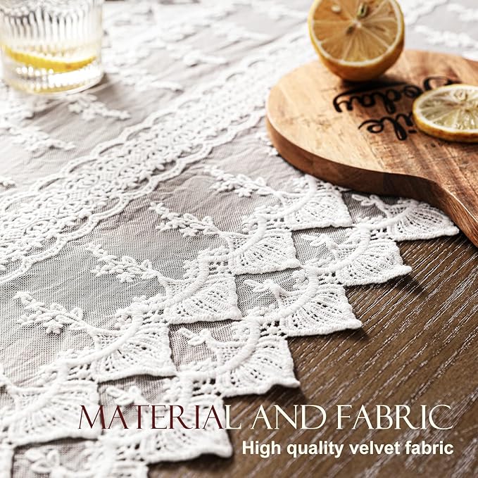 patdrea Designer Vintage White Lace Table Runner,Crochet Decorative Table Covers,Chiffon Embroidered Tasseled Table Runners, Cutwork Dresser Runners,Christmas Wedding Party Bridal 16x102 Inches Long