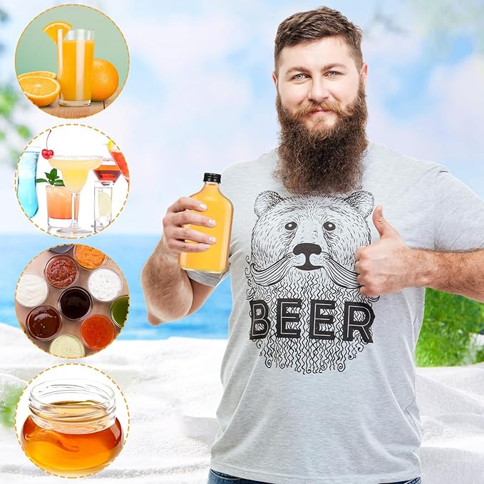 Gejoy 24 Pcs Mini Liquor Bottles Reusable Glass Flask Bottles with Black Caps Clear Empty Alcohol Shot Jars Small Champagne Jars with 4 Funnels for Wine Weddings Party Favors Christmas(6.8 oz)