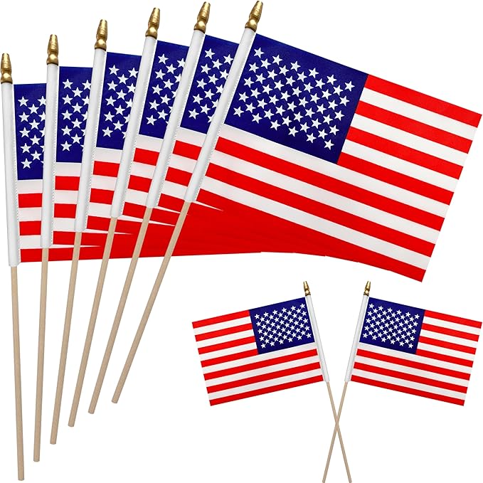 WEITBF 12Pcs 8×12 Inch Small American Flags on Stick Mini USA Flags US Handheld Flag Outdoor Decorations ﻿