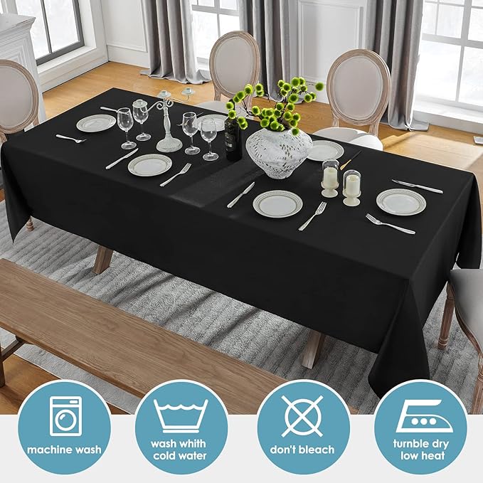 VidaFete Tablecloth 60 * 102inch 2pack Rectangle Table Cloth Polyester, Stain Wrinkle Resistant Dining Table Cover for Kitchen Dinning Party Wedding Rectangular Tabletop Buffet Decoration(Black)