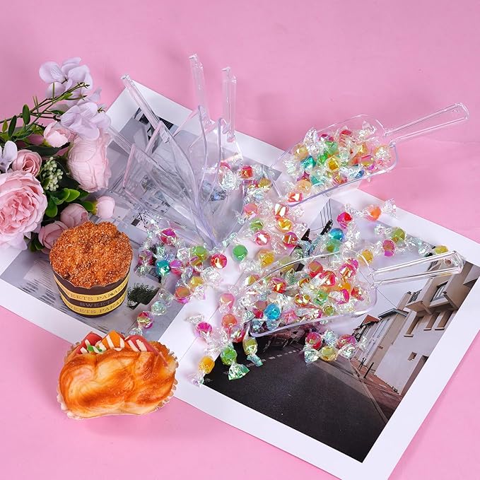 6Pcs Clear Plastic Ice Scoop, 7.5 Inch Multi-purpose Kitchen Scoops for Party Wedding Food Popcorn Snack Cookie Candy Sugar Bar Jars Freezer Dry Goods (Clear)