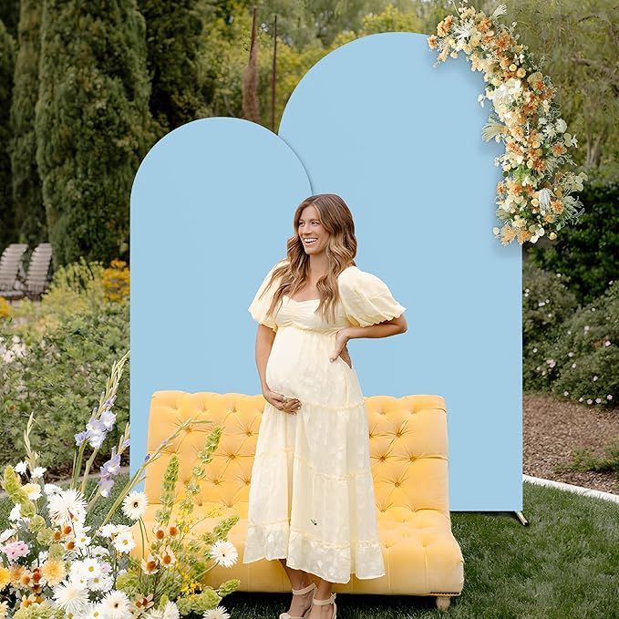 Set of 2 Arch Backdrop Cover Dusty Blue High Elastic Wrinkle-Resistant Arch Cover Spandex Fabric Thick Round Top Chiara Backdrop for Weddings Birthday Baby Shower Garden 6.6FT, 8FT