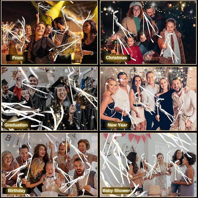28PCS Light up Wands for wedding, Wedding Wands Streamers with 3 Colorful Flashing Modes, Fairy Wands, LED Silk Fairy Wand with Bells for Wedding, New Year, Thanksgiving, Concert