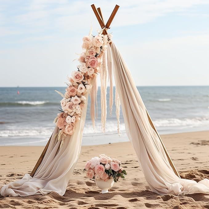 30" x 20Ft Wedding Arch Draping Fabric, 2 Panels Dark Champagne Sheer Curtain Drapes Extra Wide & Long Backdrop Curtains for Wedding Arch Ceremony Birthday Party Decorations