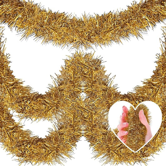 25 Feet Christmas Tinsel Garland, Metallic Twist Wall Hanging Backdrop for Parade Floats, Christmas Eve, New Year, Valentine's Day Party Decorations (Champagne Gold, 4in x 25ft)