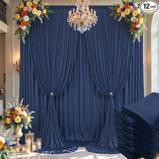 60×14ft Wrinkle Free Navy Blue Backdrop Curtain for Wedding Parties,12 Panels 5×14ft Height Soft Silky Polyester Photo Backdrop Drapes Curtains for Birthday Photography Stage Events Background Cloth