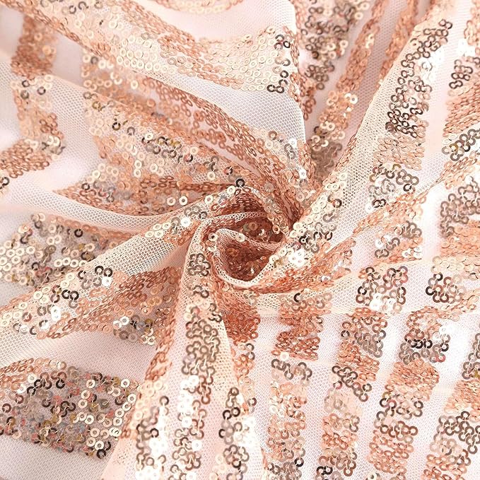 Efavormart 72" Blush Rose Gold Sparkly Sequin Geometric Tulle Square Table Overlay