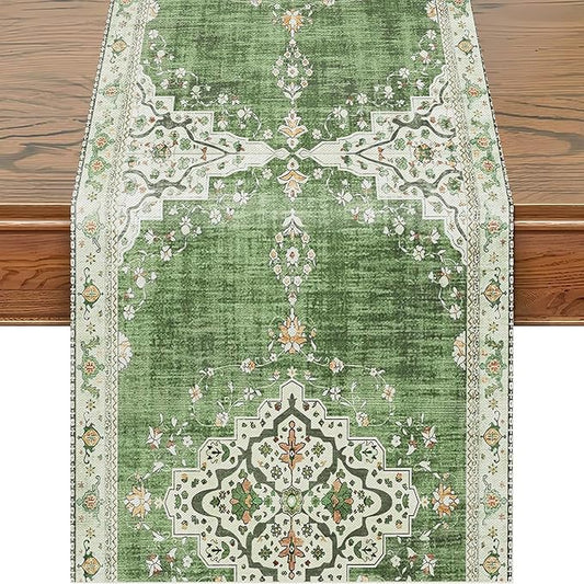 Snycler Table Runner Boho Table Runners Vintage Elegant Farmhouse Table Center Linen Decor for Home Dining Party Entrance (13x48 Inch) Light Green