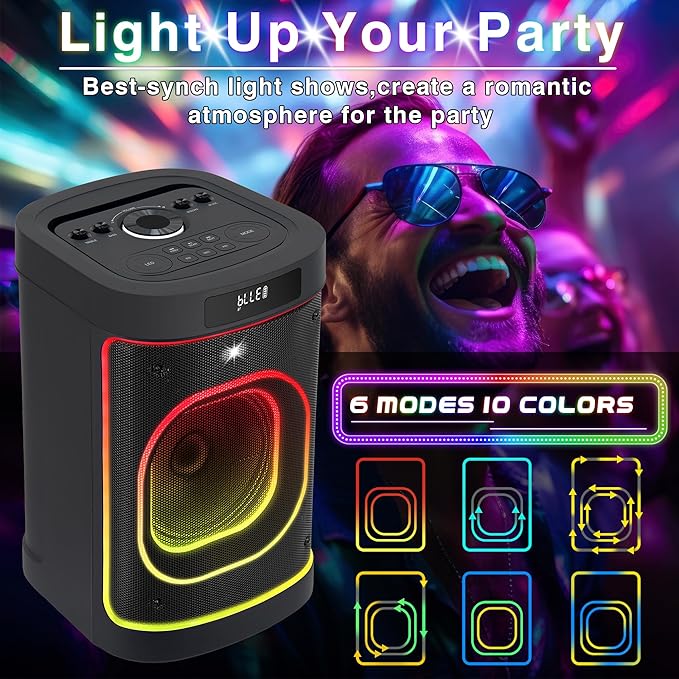 BeatGhost Karaoke Machine Portable Bluetooth Party Speaker 2 Rechargeable Wireless Microphones for Adults Kids 8" Subwoofer 225W Peak Powerful Loud Bass, LED Lights, TF USB AUX TWS