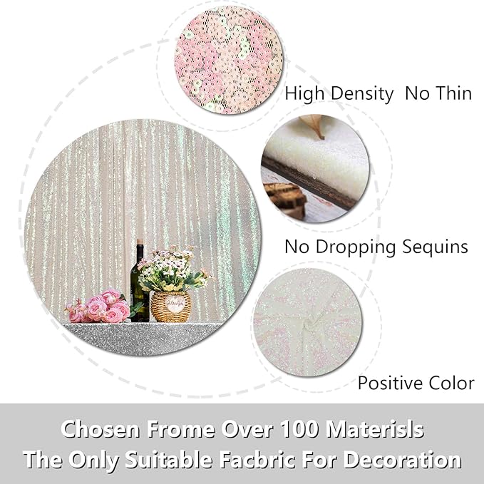 JYFLZQ White Iridescent Sequin Backdrop Curtains 10ft x 10ft 1 Panel Glitter Photo Booth Backdrops Sparkly Photography Background Drapes for Parties Wedding Bridal Showers…