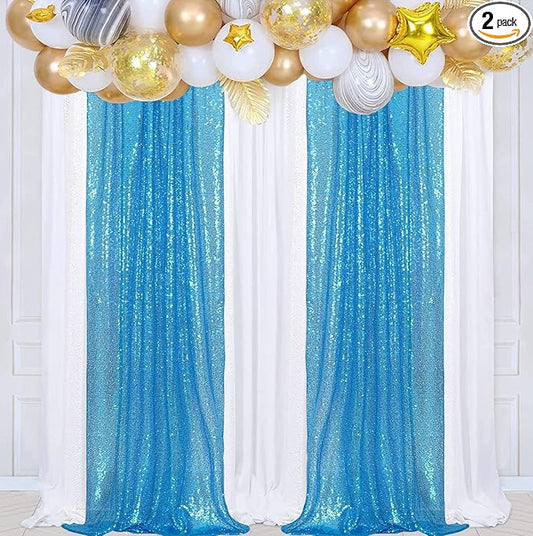 Poise3EHome Turquoise Sequin Backdrop Curtains, 2 Panels Sequin Backdrop, 2FTx8FT Sequin Curtains for Party Wedding Sequence Backdrop