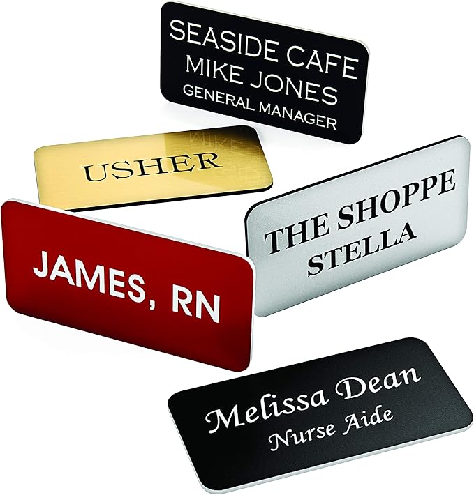 Custom Engraved Name Tag Badges – Personalized Identification with Pin or Magnetic Backing, 1.5 Inches x 3 Inches, White/Black