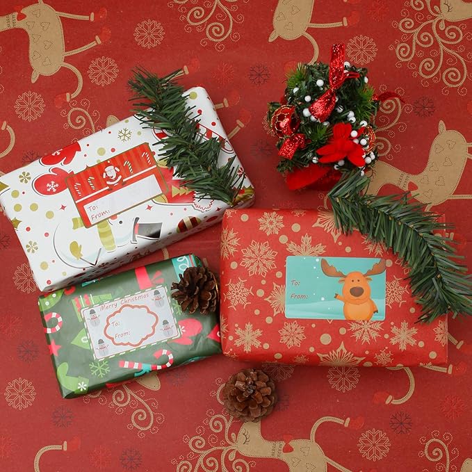 Elcoho 300 Pieces Christmas Self Adhesive Gift Tag Self Stick Stickers Gift Name Tag Christmas Stickers with 6 Different Designs (Color B)