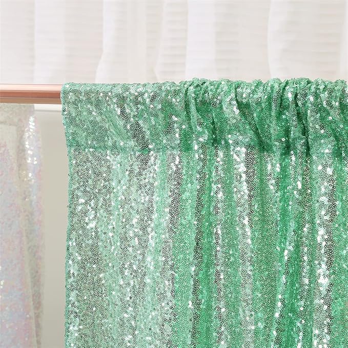 Eternal Beauty Mint Green Sequin Backdrop, 4x7 Ft Glitter Background Curtains for Shimmer Photography Party Wedding Birthday Back Drop Decor