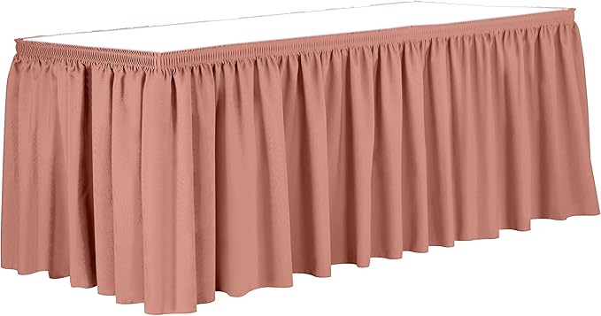 Ultimate Textile Pleat Polyester Fabric Table Skirt - Machine Washable Flame Resistant with Clips for Events, Weddings & Trade Shows, Cut & Sewn in Paterson, NJ - Coral, 21' Shirred Pleat