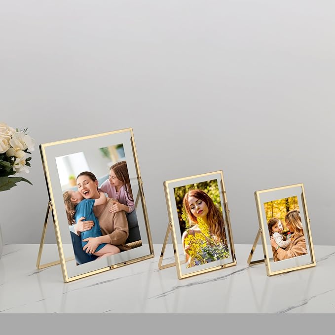 4x6'' Gold Floating Frame Set of 2, For Photo Sizes (2x3'', 3.5x 5''), Plated Metal Frames for Tabletop/Shelf Display, Wedding, Christmas,Birthady, Home or Office Decoration Frames Silver.