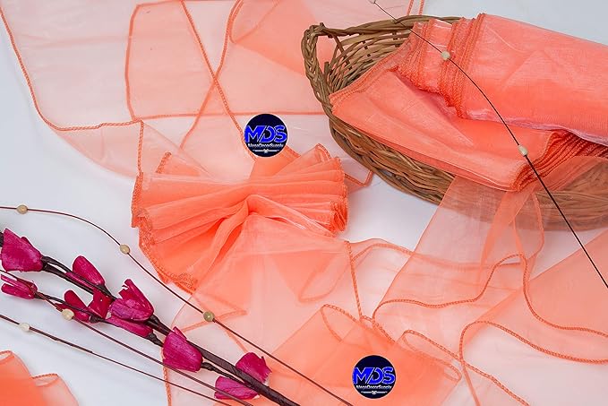 MDS Pack of 100 PCS Organza Chair Sashes Wider Dining Chair Bows Ribbon Tie Back for Wedding Party Birthday Bridal Shower Reception Event Banquet Home Chair Cover Decoration - Light Orange