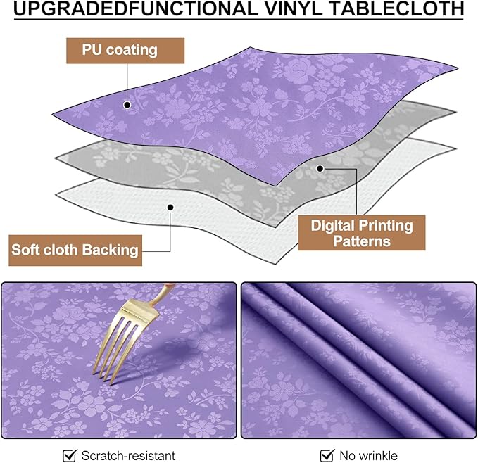 Smiry Rectangle Table Cloth, Waterproof Heavy Duty Vinyl Tablecloths, Wipeable Washable Table Cover for Kitchen and Dining Room (Purple, 60" X 120")