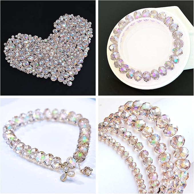 460Pcs 8mm Crystal Glass Beads for Jewelry Making Beads for Bracelets Necklace Pendants Making Supplies(Silver Champagner)