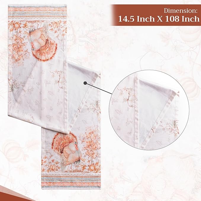 Maison d' Hermine Table Runner 100% Cotton Single Layer Table Runners 108 inches Long for Thanksgiving Christmas Decorations Home Kitchen Dining Party Wedding (Giving Thanks, 14.5" x 108")