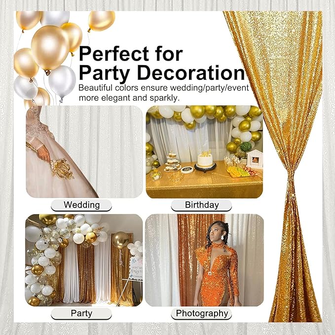 White Sequin Backdrop Curtain 4FTx8FT 2 Panels Sequin for Parties Glitter White Backdrop Curtain for Wedding Baby Shower Photo