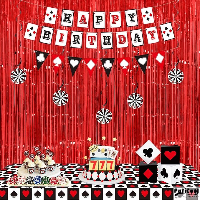Christmas Decorations Red Streamers - Thicken 2 Pack 3.2 x 8.2 FT - Red Tinsel Foil Fringe Curtains Party Backdrop for Birthday, Casino, Carnival, Cherry, Hollywood Red Carpet Party Decorations