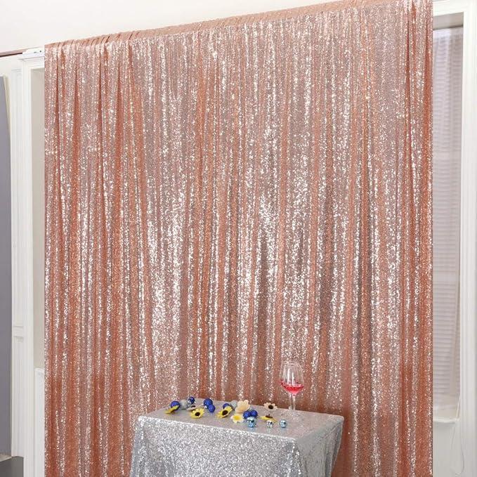 Juya Delight Rose Gold Sequin Backdrop Curtain, 6ftx8ft Glitter Backdrop Curtain for Parties, Christmas, Wedding, Party Decoration