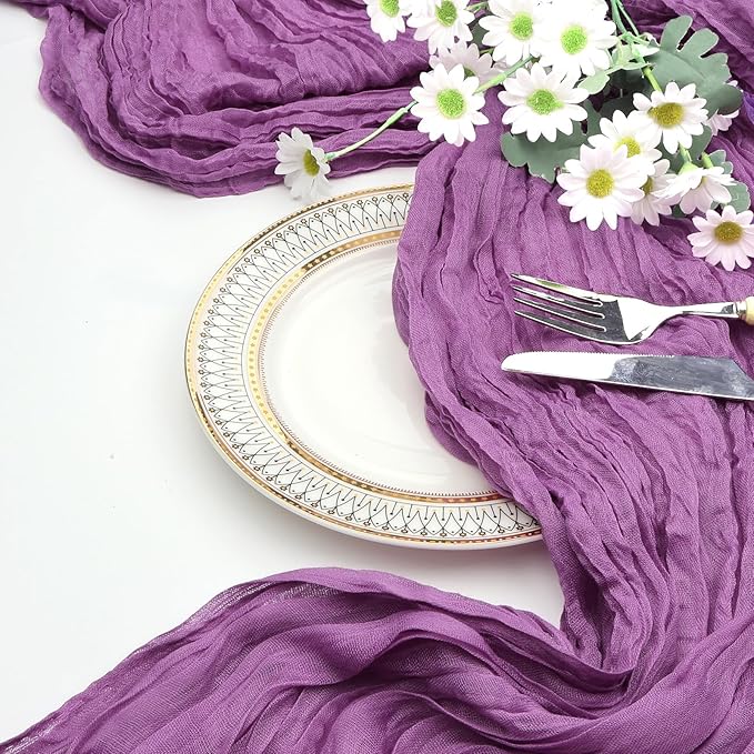 12 Pack Purple Cheesecloth Table Runner 10ft Boho Gauze Fabric Cheese Cloth Table Runner 35 x 120 Inch Rustic Sheer Runner for Romantic Wedding Decor Baby Shower Party Table Centerpiece Decoration