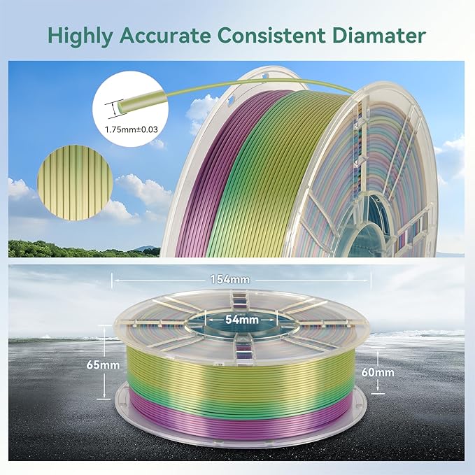 Kingroon Rainbow Silk PLA 4KG PLA Filament Bundle 1.75MM 3D Printing Filament Color Changing Filament Dimensional Accuracy ±0.02mm,Fit Most 3D Printer