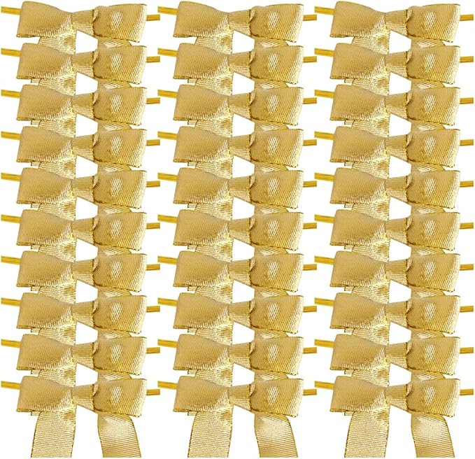 50pcs 2-1/2" Metallic Gold Bows for Crafts Pretaied Christmas Bows for Decoration with Twist Ties Hot Cut Tails(W.Gold)