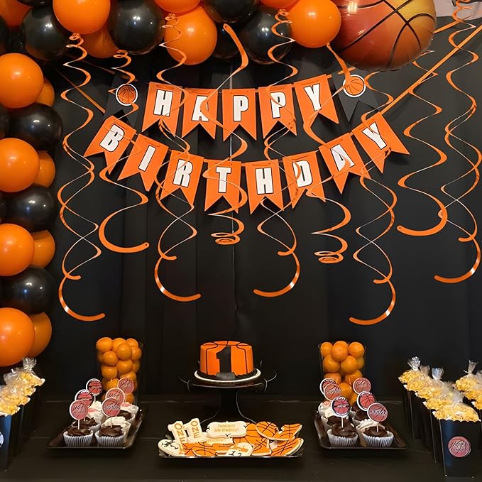 24 PCS Orange Hanging Swirl, Sparkle Ceiling Decorations, Plastic Streamer Party Decorations with Double-Swirls and Single-Swirls for Birthday Decorations, Graduation, Halloween, Baby Shower