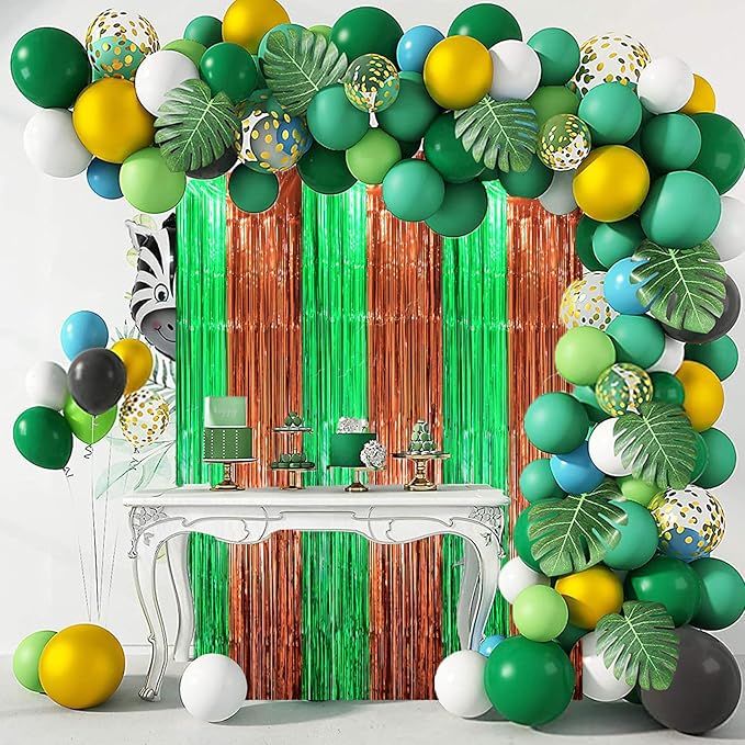 2 Pack Green and Brown Foil Fringe Backdrop Curtains, Tinsel Streamers Party Decorations, Fringe Backdrop, Door Shimmer for Super Bowl or Birthday Party