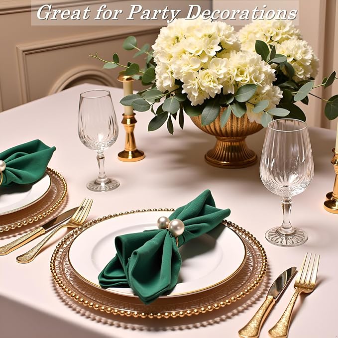 Gold Napkin Rings Set of 4, Pearl Napkin Rings Set Gold Napkin Ring Holders Delicate Serviette Buckle for Wedding Thanksgiving Christmas Family Birthday Party Table Décor(4,Pearl)