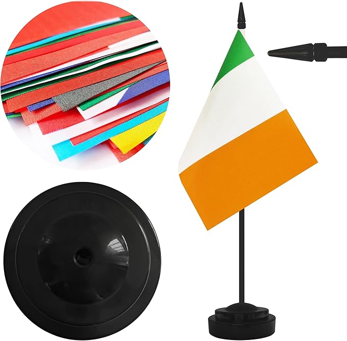 12 Pack Ireland Desk Flags, Irish Desktop Flag, Small Miniature Office Flags with 12" Black Pole and Black Base, Offices, Classroom, Home, Festival Decoration (Ireland)