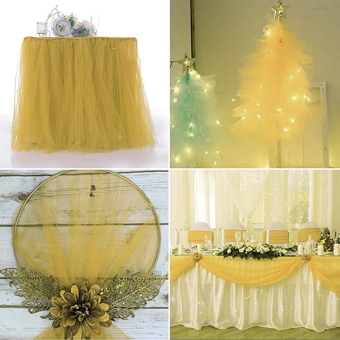 Antique Gold Tulle Fabric Rolls 54 Inch by 10 Yards Fabric Tulle Bolt for Wedding Christmas Decorations Gift Wrapping DIY Tutu Baby Shower Table Skirt Birthday Party Craft Supplies