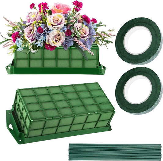 Aodaer 2 Pieces Floral Foam Cage with Floral Foam for Fresh and Artificial Flowers Rectangle Dry and Wet Flower Cage Bowl Holder for Wedding, Home and Garden Arrangement Decorations