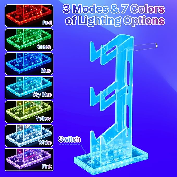 Game Controller Holder with Light Colorful Acrylic Headphones Stand with 3 Modes 7 Colors USB Charging Port for PS4, PS5, PC Universal Design (2 Tiers with Lights)