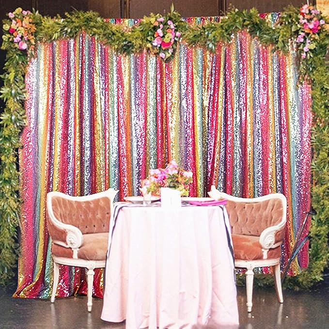 DUOBAO Sequin Backdrop Rainbow 7FTx7FT Wedding Background Glitter Curtain for YouTube Videos Sequins Photo Booth Backdrops Sequence Backdrop for Photography