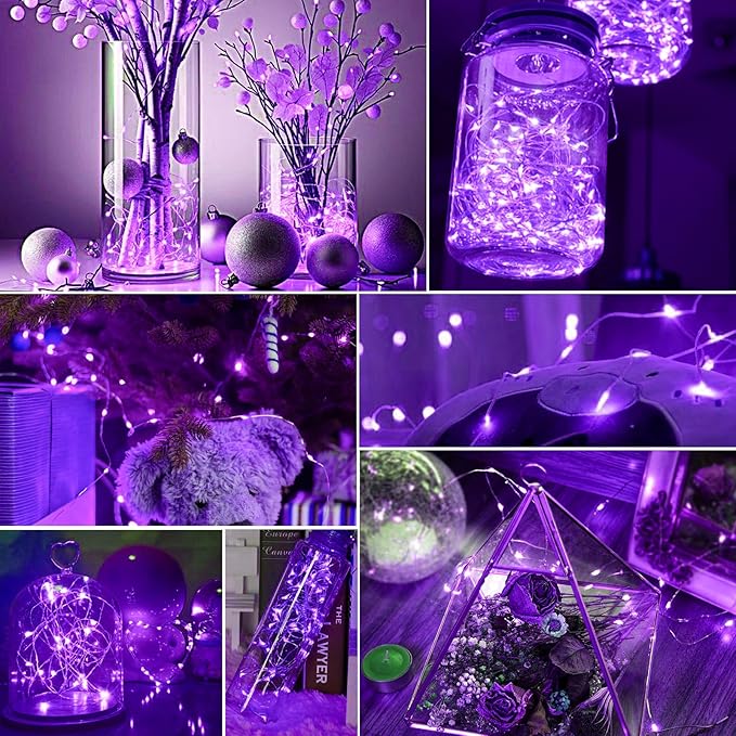 pozzolanas 50 Pack Purple Battery Operated String Lights - 7 ft Waterproof Fairy Lights with 20 LEDs for Home, Mason Jar, Party, Wedding, Halloween, Christmas Decorations