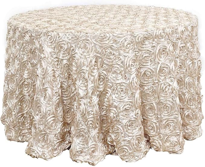 Efavormart 120" Beige Grandiose 3D Rosette Satin Round Tablecloth for Wedding Party Event Decoration