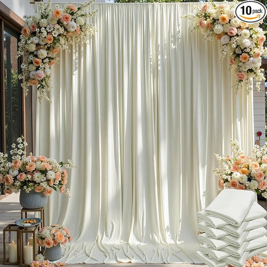 50×12ft Wrinkle Free Ivory Backdrop Curtain for Wedding Parties, 10 Panels 5×12ft Long Soft Silky Polyester Backdrop Drapes Cream Photo Back Drop Curtains for Party Photography Background Cloth