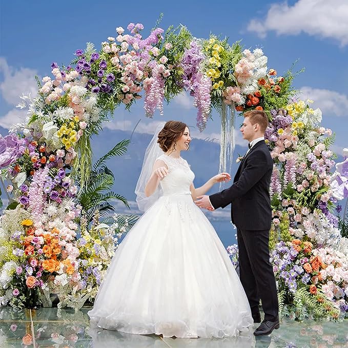 Asee'm 8.5FT Gold Wedding Arch Round Backdrop Stand Large Circle Metal Floral Balloon Frame for Party Anniversary Birthday Graduation Valentine Ceremony Decorations