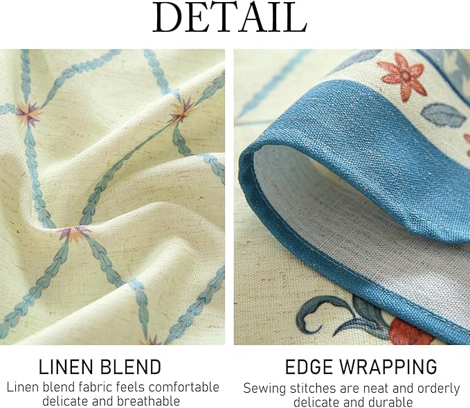 ISAENNE Designer Linen Floral Round Tablecloth,Light Green Farmhouse Durable Table Cloth,Washable Decor Tablecloths for Dining Kitchen Thanksgiving Christmas,Diameter 67"-Floralsea B