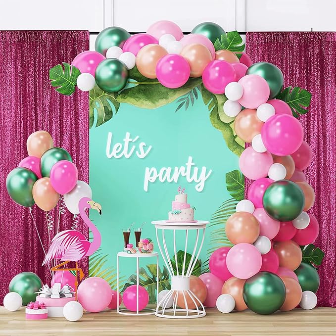 Sugargirl Fuchsia Sequin Backdrop Curtain 2 Panels 2FTx8FT Glitter Fuchsia Background Drapes Sparkle Photography Backdrop for Party Wedding Birthday Wall Decoration