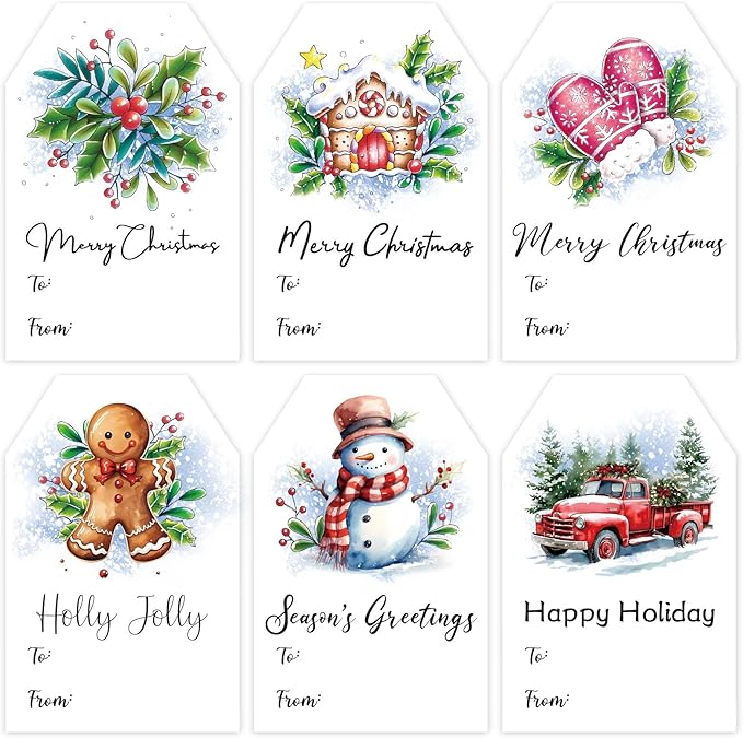 Christmas Gift Tags Stickers, 96Pcs Christmas Gift Labels Stickers, Self-Adhesive Christmas Name Tags for Xmas Gifts Wrap Presents Boxes Decoration, 2 x 3 Inch (Watercolor Blue)