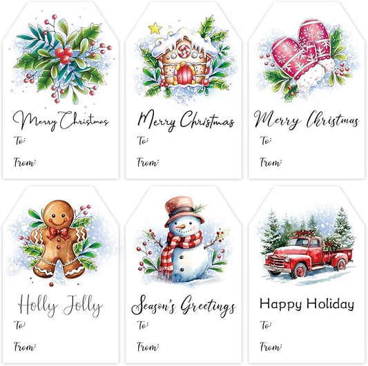 Christmas Gift Tags Stickers, 96Pcs Christmas Gift Labels Stickers, Self-Adhesive Christmas Name Tags for Xmas Gifts Wrap Presents Boxes Decoration, 2 x 3 Inch (Watercolor Blue)