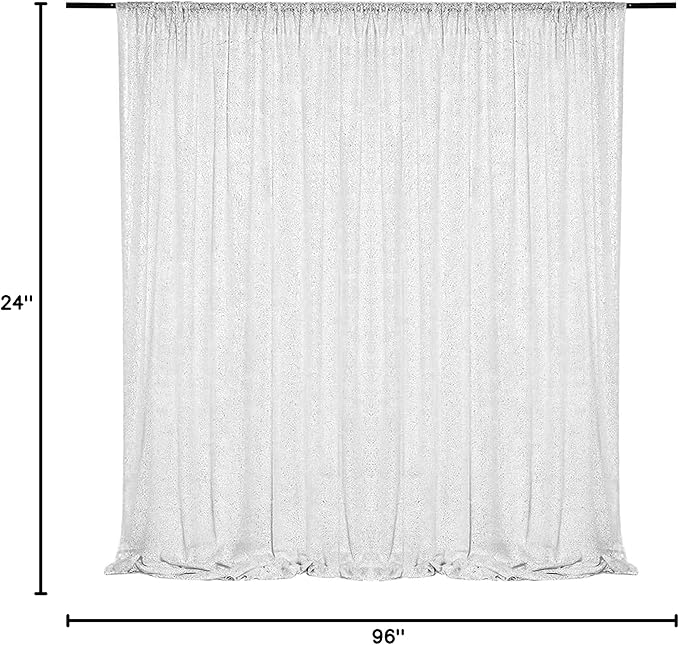 White Sequin Backdrop Curtains 4 Panels 2FTx8FT Glitter White Drapes Photo Backdrop Party Wedding Baby Shower Curtain Sparkle Photography Background Curtains